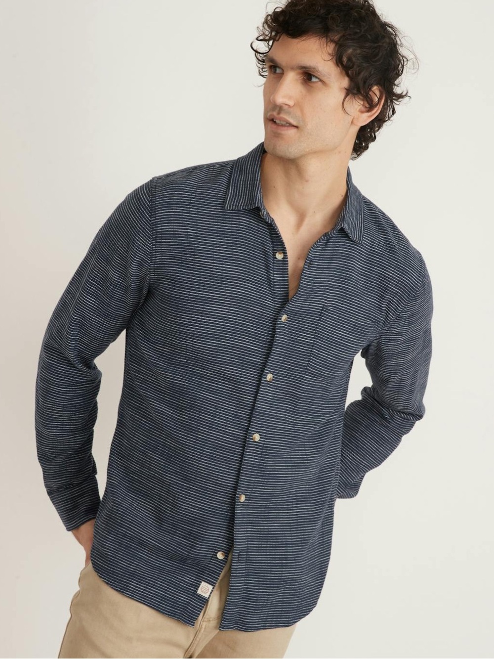 Marine Layer Blue Cotton Button Down Long Sleeve Stripe Shirt